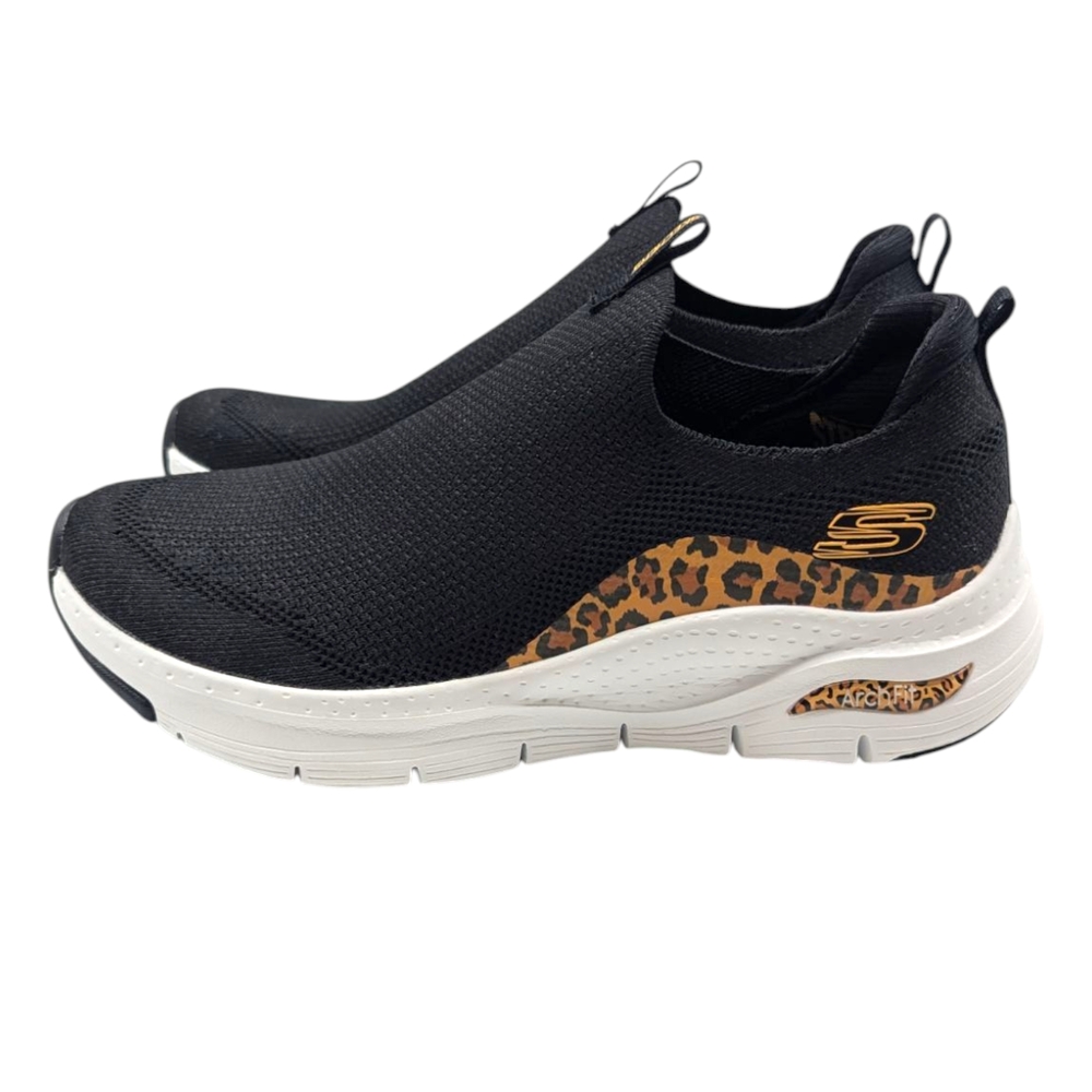 Skechers Black Leopard Arch Fit Slip-On Sneakers Size 8 NEW